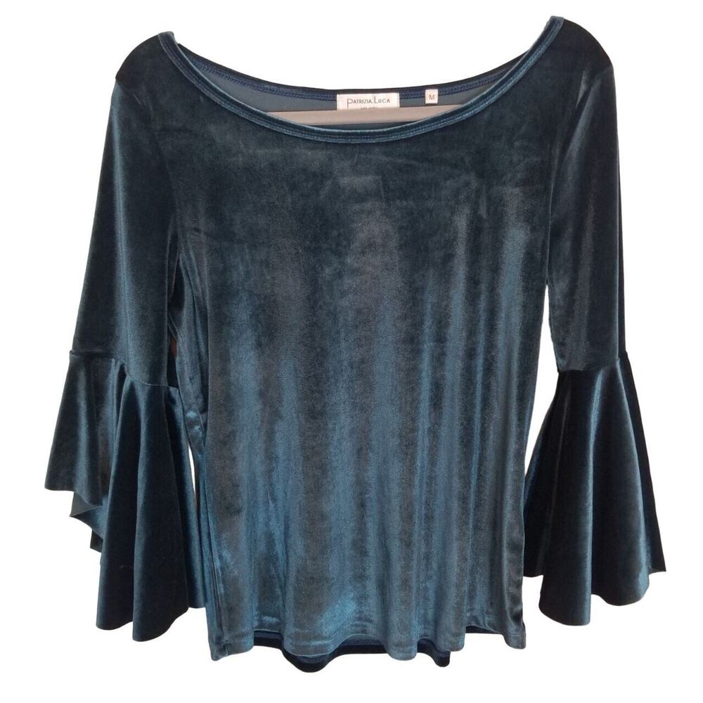Patrizia Luca Womens Velvet Top M Whimsigoth Fairy Grunge Witchy Vamp Teal Blue